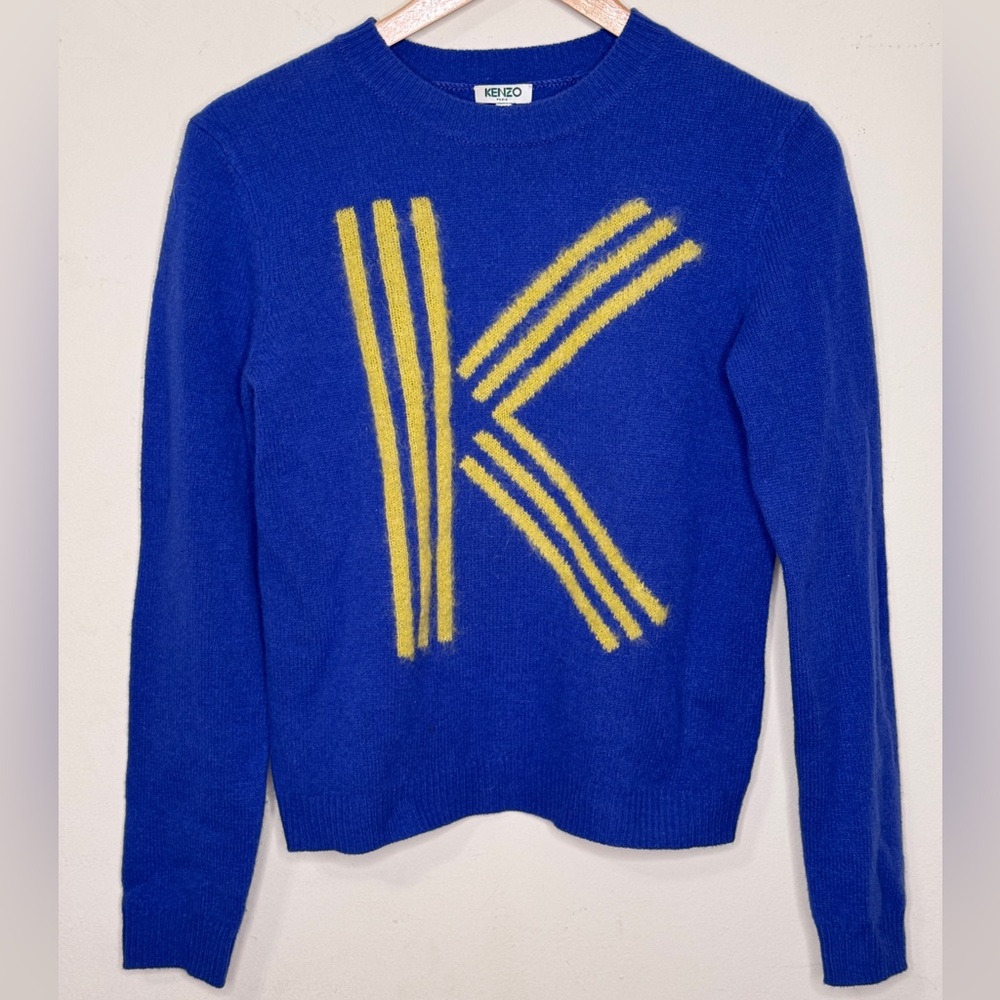 Kenzo Blue Sweater with Yellow 'K' Design
